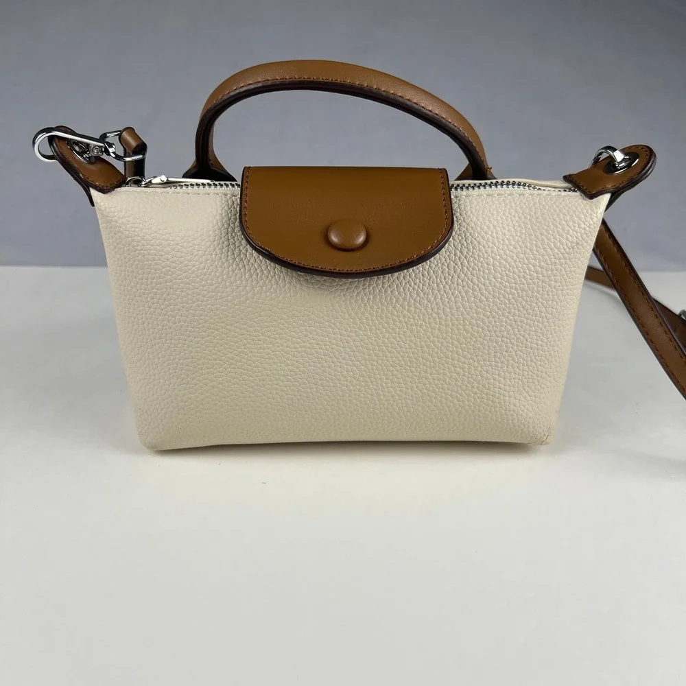 Crossbody Handbag Womens Small Cream Brown Pebbled Faux Leather Satchel VesaNa